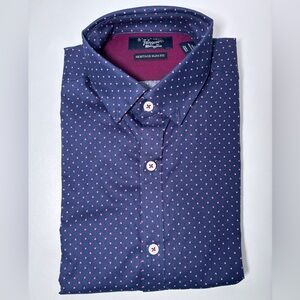 Original Penguin Navy Print Heritage Slim Fit Button Down Dress Shirt 15 NWT